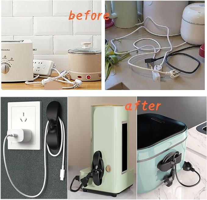 4PCS Cord Organizer For Appliances,UMUST Kitchen Appliance Cord Winder Holder, Cable Wrapper Stick Firmly for Coffee Maker Pressure Cooker Etc (Black)