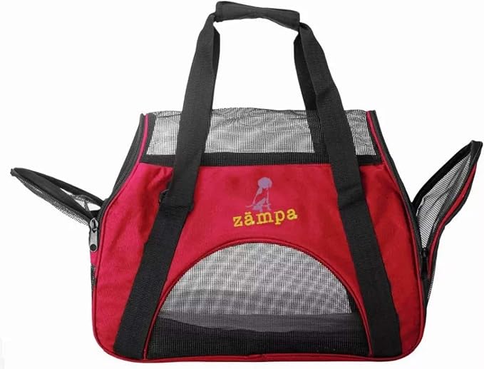 Airline Approved Soft Sided Pet Carrier by Zampa, Low Profile Travel Tote, Removable pad, Premium Zippers & Under Seat Compatibility, for Cats and Small Dogs (Medium) (Black)