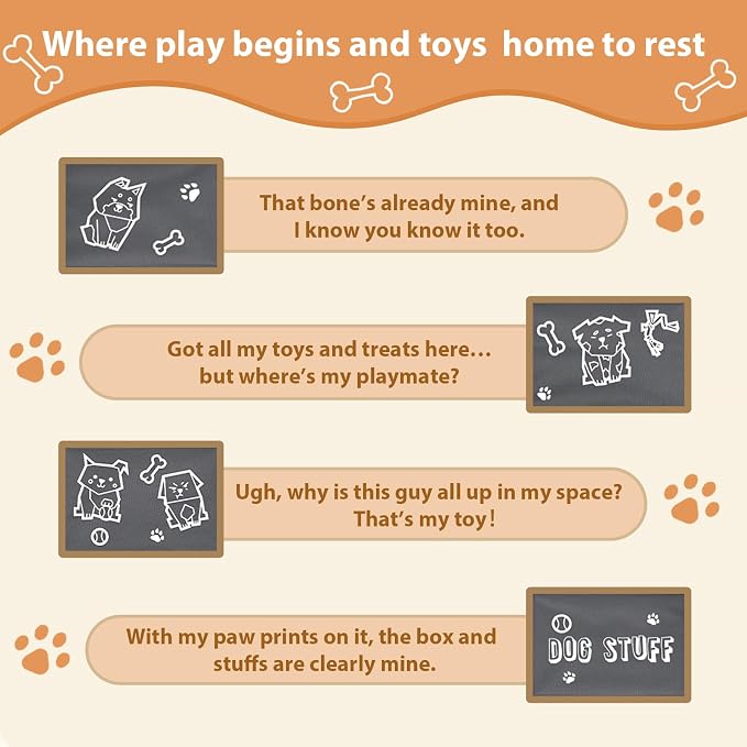 Dog Toy Box with Lid and Removable Divider, 19" Collapsible Toy basket and Handle，600D Fabric Cute Puppy Organizer for Pet Toys and Accessories - Grey - 1pcs
