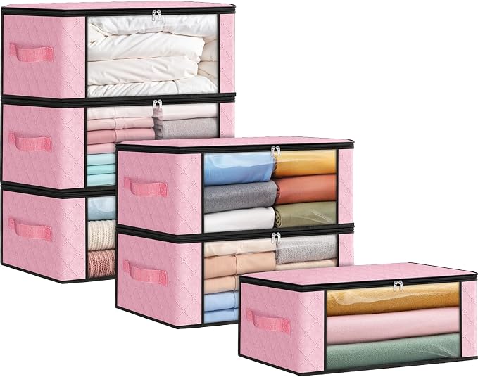 35L Closet Organizers, Foldable Under Bed Storage Containers | Storage Bags with Zippers,Window and Handles for Organizing Bedroom, Closet, Clothing,Organization with Handle