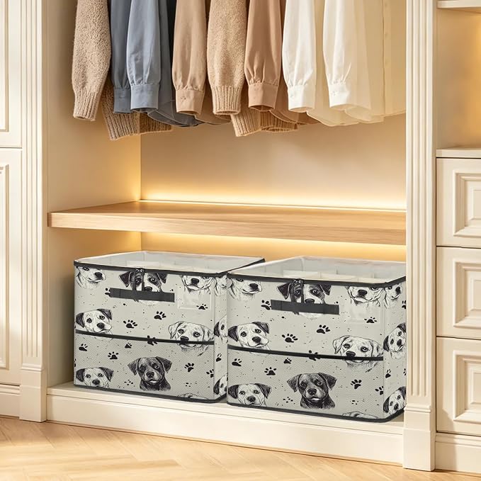TropicalLife Cute Puppy Dogs Shoe Organizer for Closet | Paw Print Foldable Shoe Storage Organizer Box Bin with Adjustable Dividers and Clear Cover, Fits up to 16-32 Pairs