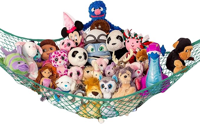 Stuffed Animal Hammock, Large | Corner Stuffed Animal Storage & Plushie Net | Toy Hammock for Stuffed Animals | Holds 12lbs | Easy Hang, All Hardware Included | Green Bedroom Decor | by Lilly's Love