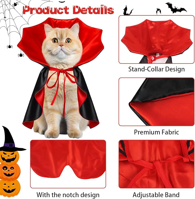 Dog Halloween Costume, Pet Cape for Small Puppy Dogs Cat Funny Red & Black Halloween Costumes with Neck Armor Adjustable Strap Idea for Vampire Party Cosplay (Red, S)