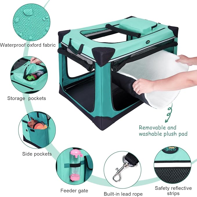 Ownpets Collapsible Dog Crate, 36 inch Portable Travel Dog Crate for Large Dogs, 4-Door Foldable Pet Kennel with Durable Mesh Windows & Double-Sided Soft Mat | Foldable, Portable, 4-Doors, 4-Side Mesh Windows, Steel Frame Oxford Cloth, Soft Cushion Mat...