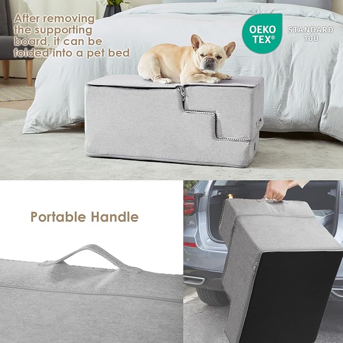 EHEYCIGA Dog Stairs for High Bed 22.5" H, 5-Step Dog Steps, Light Grey | Pet Steps for Small Dogs and Cats for Bed, Non-Slip Balanced Pet Ramp Indoor