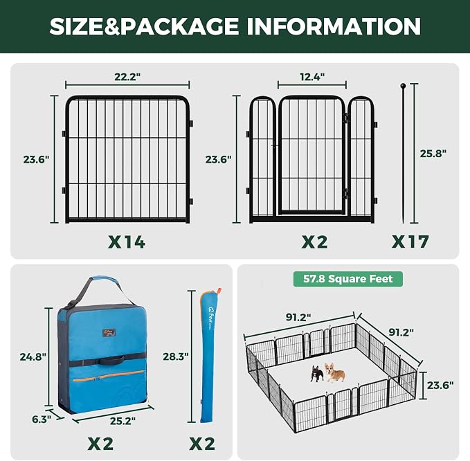 FXW Rollick Dog Playpen with Storage Bags, 24"H, 16 Panels | Heavy-Duty & Easy setup Play Area, 2 Bags for Easy Carry & Storage, for Puppies & Small Dogs, Patented