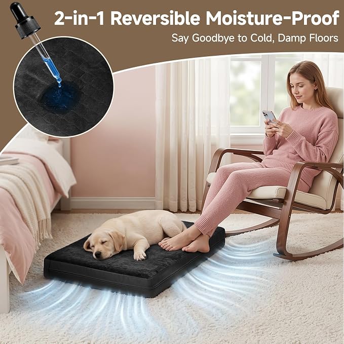XXL Waterproof Dog Crate Bed, Extra Large Washable Kennel Pad, 47x29, Black | Kennel Pet Bed for Large Dogs with Removable Cover, Waterproof, Wipeable, Anti-Slip, Outdoor, Black