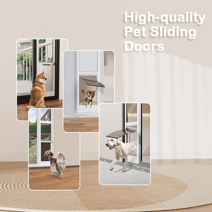 Dog Door for Sliding Glass Door, Adjustable Height 75 3/5" to 80" Sliding Door Pet Door Insert with Screen Design, Suitable for Large Dogs Up to 75 lbs, New