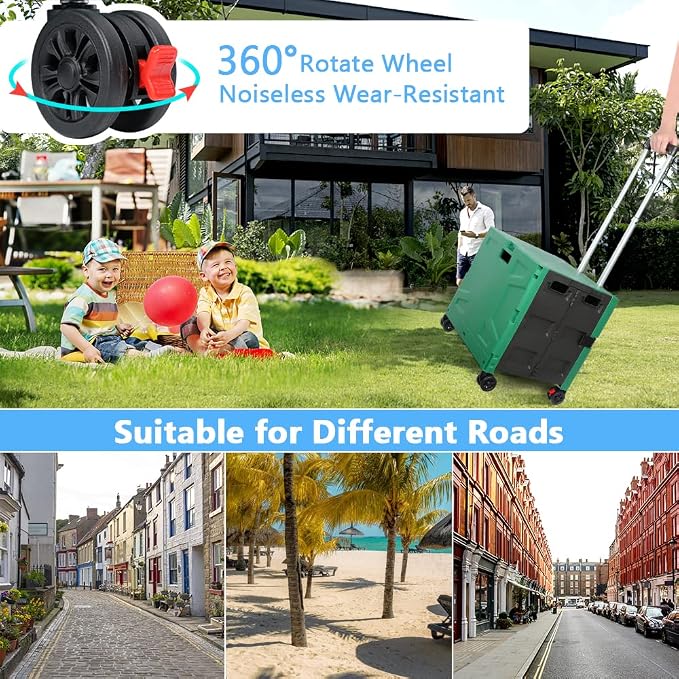Foldable Shopping Utility Cart Portable Rolling Crate Handcart with 360°Rotate Wheel,Hidden Lid,Telescoping Handle Collapsible for Travel Shopping Moving Storage Office Use(DarkGreen)