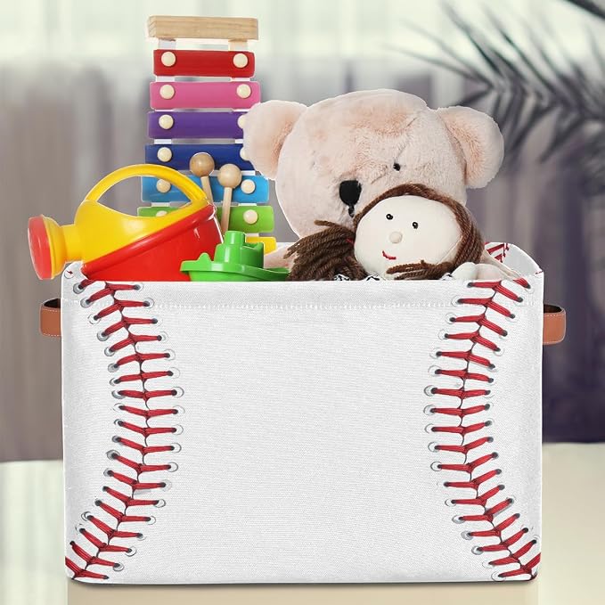 SEULIFE Abstract Baseball Sport Pattern Foldable Collapsible Organizer Storage Bin Cube Toys Storage Box with Handles for Bathroom Kids Nursery Closet, 1 Pack