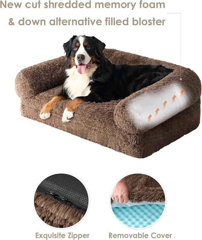 EHEYCIGA Orthopedic Foldable Human Dog Bed - 72x44x11, Brown | Memory Foam Human Sized Dog Bed, Waterproof Pet Bed for People, Faux Fur Pet Couch for Adult with Non-Slip Bottom