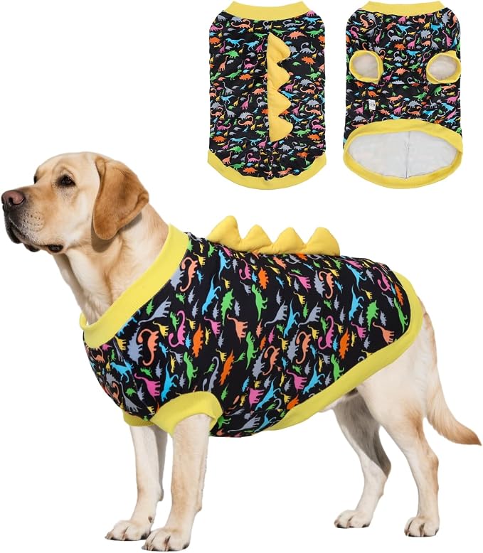 CuteBone Dinosaur Costume Dog Shirt, Stretchy Velvet T-Shirt Clothes for Large Dogs, Soft & Breathable Pet Tee Outfit Pitbull Apparel for Daily Wear, Cozy Pullover Design Big Dog Fashion COSBX01-4XL