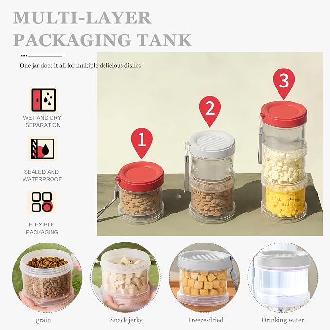 2025 Upgraded Airtight Dog Treat Container, Leak-Proof Stackable Pet Food Jar 2/3/4 Layers, Portable with Lanyard for Outdoor, Travel, Training & Home, Food-Grade PP (Red)