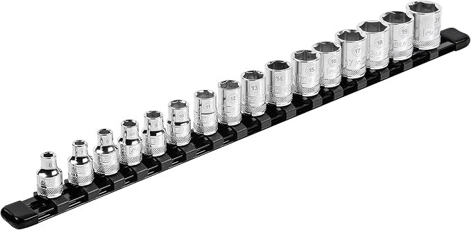 ARES 70085 3/8-In Socket Rail | Part No. 70085; Store up to 16 Sockets and Keep Your Tool Box Organized