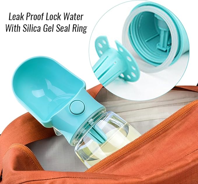 Dog Water Bottle with Food Container, Leak Proof Portable Pet Dispenser with Lock and Cleaning Brush,Dogs Stuff Water Bottle for Walking Hiking,Travel (Blue)