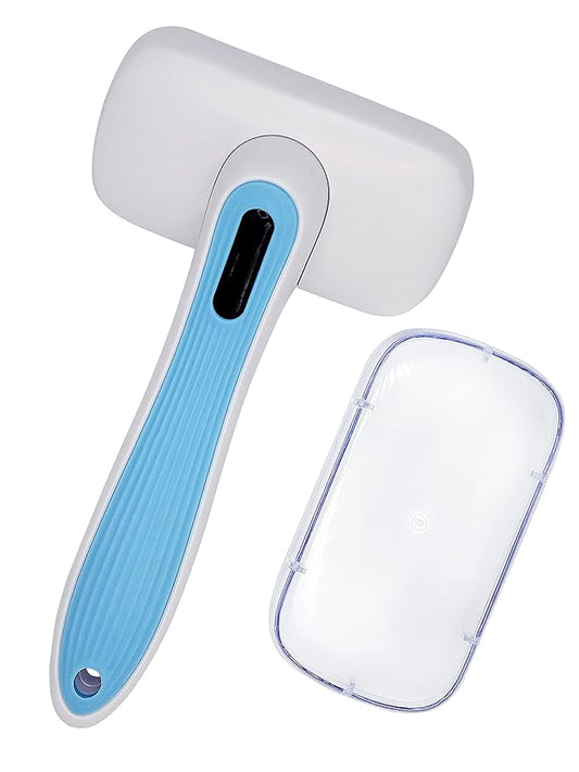 Pet Slicker Brush - Self Cleaning Brush for Dogs & Cats w/Retractable Bristles for All Hair Types - Massaging Pins Remove Tangles & Mats Painlessly - Durable Grooming Tool for Dogs & Cats