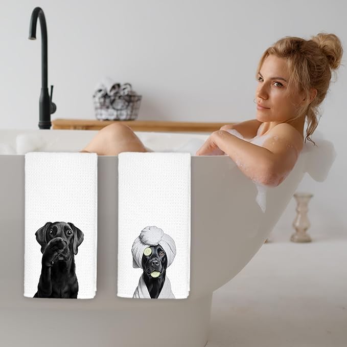 Funny Black Labrador Retriever Bathroom Hand Towels, Black Lab Gifts, Funny Labrador Dog Hand Towels for Washroom Bath Room Spa Gym Yoga, 16x24 Inch Set of 2