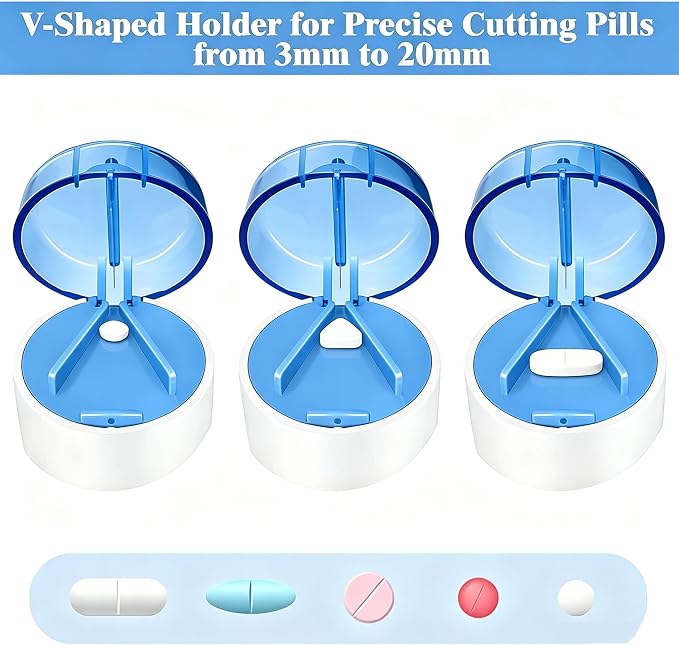 AMAFI 3-in-1 Pill Crusher and Pill Cutter Pills Crusher Fine Powder with Stainless Steel Grinding Head Pil Grinder with Storage for Tablets Cutter Splitter for Small and Tiny Pills Blue