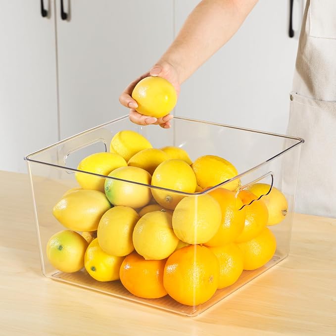 Vtopmart 8 Pack Extra Large Clear Storage Bins, 11x11 Cube Organizer | Acrylic Cube Storage Bins, Plastic Containers with Handle for Pantry, Kitchen, Closet, Laundry Room, Bathroom, Under Sink