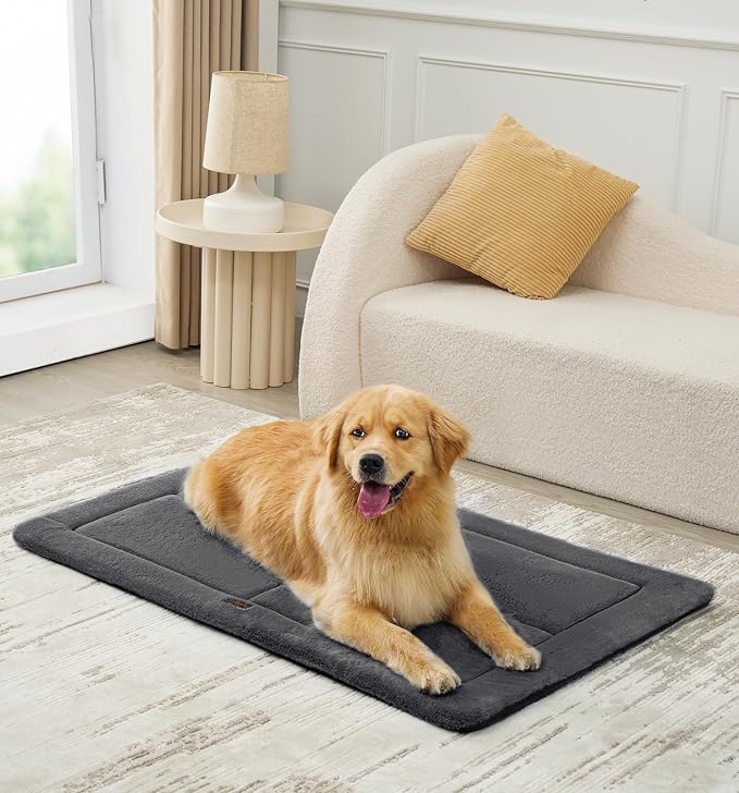 MADE 4 PETS Dog Crate Pad Bed for Large Dogs, Washable & Reversible, Anti-Slip Kennel Mat for Cozy Sleeping, Soft Fluffy Dog Bed for Indoor & Outdoor Use, 41"x29", Dark Gray