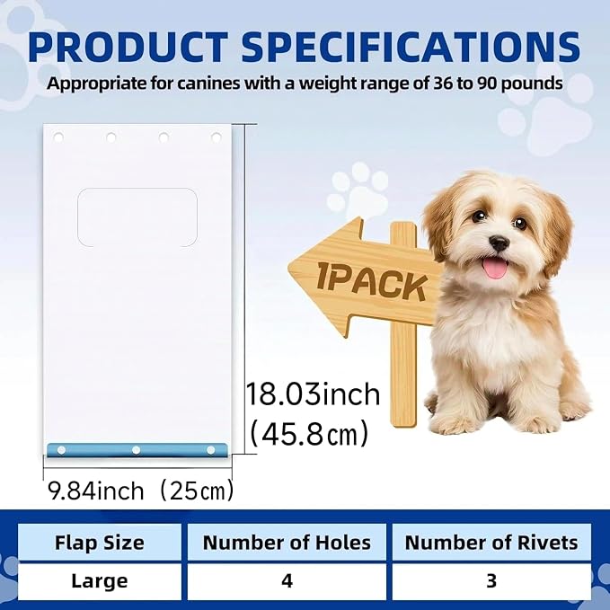 1Pack Large Dog Door Replacement Flap, Clear Heavy-Duty Dog Door Flap for 18" x 9.84" XL Frames Weatherproof Design Fits Pets Up to 100 Lbs (1)