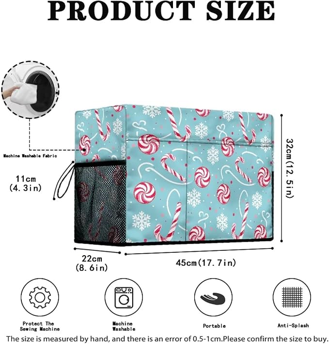 Christmas Candy Cane Snowflakes Print Sewing Machine Cover | Dust & Pet Hair Protection,Fits Standard Singer, Brother and Janome Machines, Protecting & Decorating Your Sewing Space