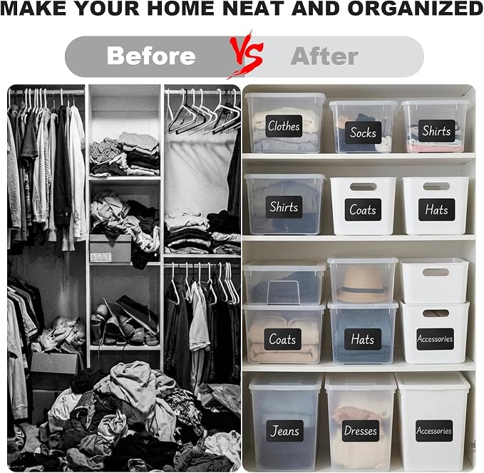 100 Pack Chalkboard Labels for Storage Bins, 6 X 4 in, Black | Removable Adhesive Labels, Tear Resistant, Includes 1 White Liquid Chalk Marker, for Home, School, Office Organization