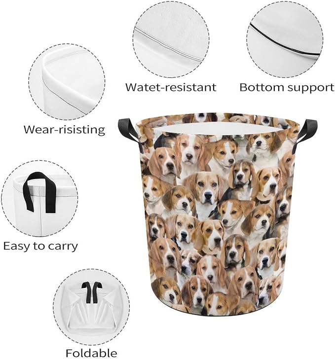 Funny Beagle Face Print Laundry Basket, Cute Pet Dog Laundry Hamper, Dirty Clothes Basket for Beagle Lover, Waterproof Laundry Baskets for Bedroom Bathroom, Gifts for Beagle Mom Dog Owner