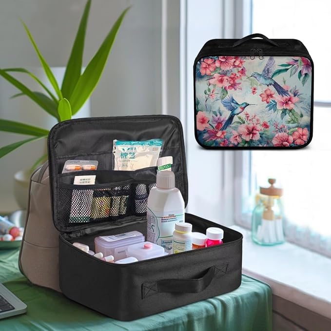 Rnyleeg Empty First Aid Bag for Home First Aid Kit for Car Travel Medical Kit Outdoor Sports Hiking Camping Survival Bag Floral Hummingbird