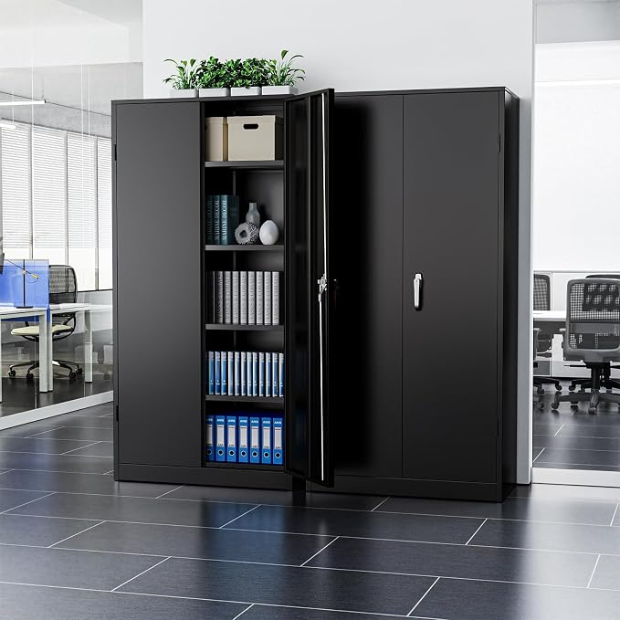 Crownland 72" Metal Storage Cabinet, Lockable Garage Storage Cabinets, High Office Cabinet with Adjustable Shelves for Home Office, Pantry,Classroom, Garage, File(Balck)
