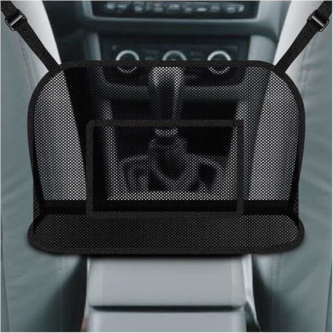Car Net Pocket Handbag Holder, Large Capacity Automotive Organizer Mesh Pouch Between Front Seats, Auto Backseat Barrier for Pet Kid, Universal Vehicle Storage Bag for Women Men(Black)