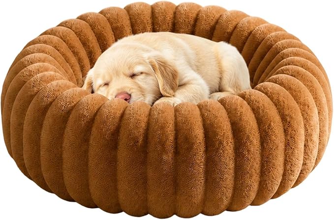 Round Dog Bed Raised Edge Soft Warm Plush Sleeping Mattress | Dog Donut Bed for Puppy Senior Kitten Indoor Outdoor Floor Bedside Kennel Couch Travel Car Home
