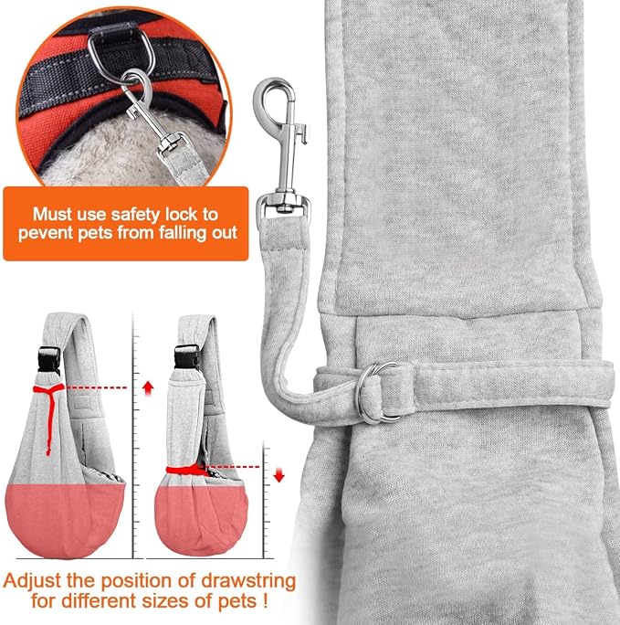 Tomkas Dog Cat Carrier Sling Zip Pocket & Adjustable Strap(M,Gray)