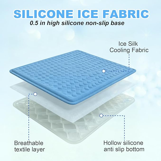 GOLOPET Large Cooling Mat for Dogs 45 x 23in | (Q-Max>0.5)Solid Silicone Honeycomb Heat Dissipation Structure，Breathable and cool fiber fabric，Rapid cooling,Easy to clean