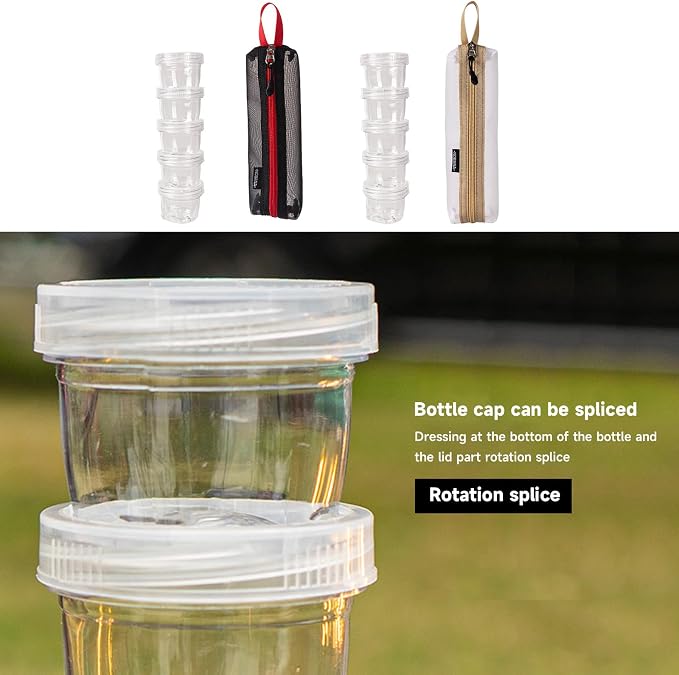 Camping Kit Travel Seasoning Container Bag with 5 Clear Bottles Outdoor Portable Organizer Jar