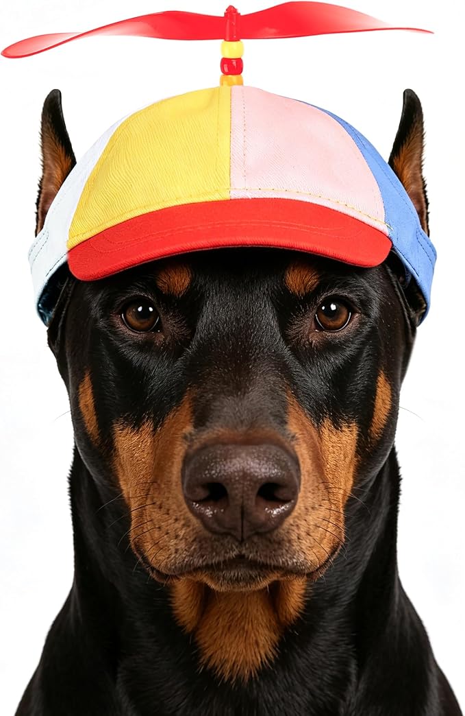 Pet Propeller Hat - Colorful Rainbow Helicopter Hat, Adjustable Cute Baseball Cap with Removable Propeller for Small Medium Dogs & Cats (Sizes S/L)
