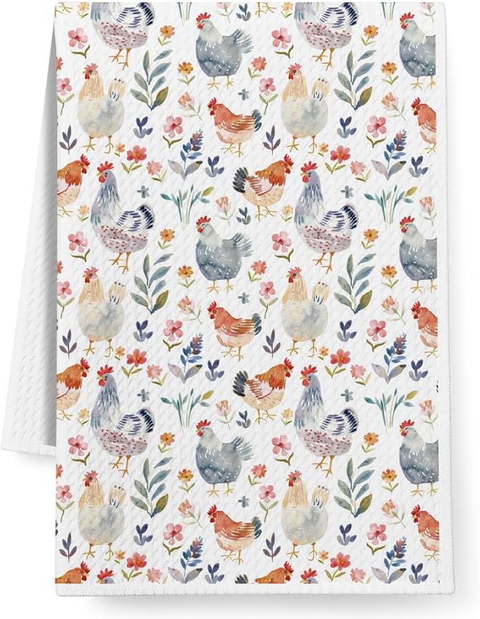 Funny Chicken Rooster Kitchen Towels for Home,Vintage Farmhouse Chicken Decor for Kitchen, Rooster Decoration Hand Towel for Bathroom,Fall Dish Tea Towel Gifts for Cock Mom Lady