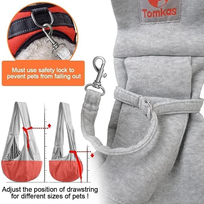 Tomkas Dog Cat Carrier Sling Classic Pocket & Classic Strap(M,Grey)