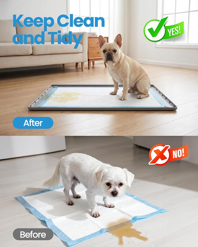 Pee Pad Holder for Dogs - 28" x 34" Silicone Puppy Potty Training Tray | Puppy Pad Holder with 4 Magnetic Clips & Leak-Proof Raised Edge, for Home Indoor Floor Protection