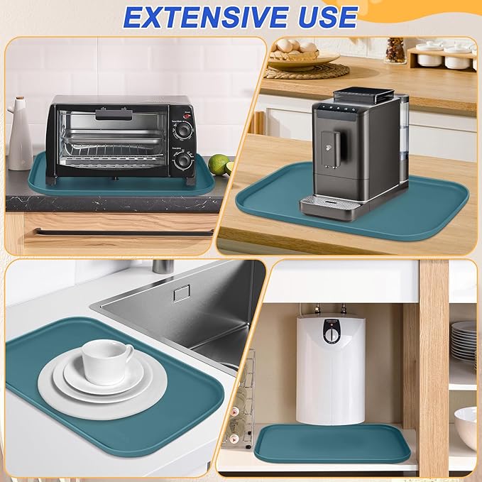 SMILOOL Silicone Pet Feeding Mat with Raised Edge for Food and Water, Dog Bowl Mats, Cat Bowls Placemat with High Lip for Floor Waterproof, Rubber Tray for Cats and Dogs 22 x 14 x0.8 Slate Blue