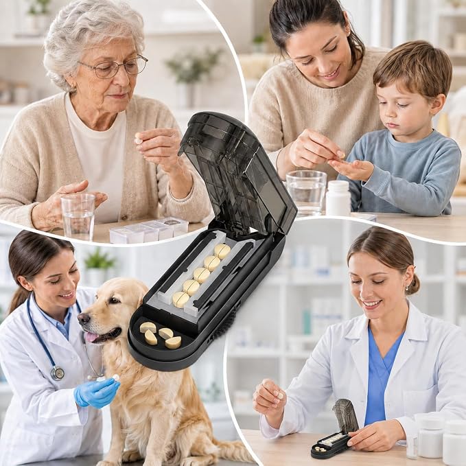 ONE PIX Pill Cutter Splitter for Small and Tiny Pills, Multiple Pill Splitter with Centering Device & Hidden Blade, Adjustable Tablet Cutter for Large Pills, Seniors, Pets, Grey