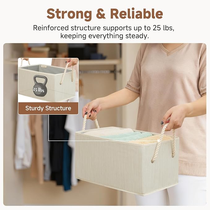 StorageWorks Storage Baskets for Shelves, Foldable Fabric Closet Storage Bins with Handles, Fabric Storage Bins Clothes Organizer, Beige, White & Ivory, 6-Pack, Large