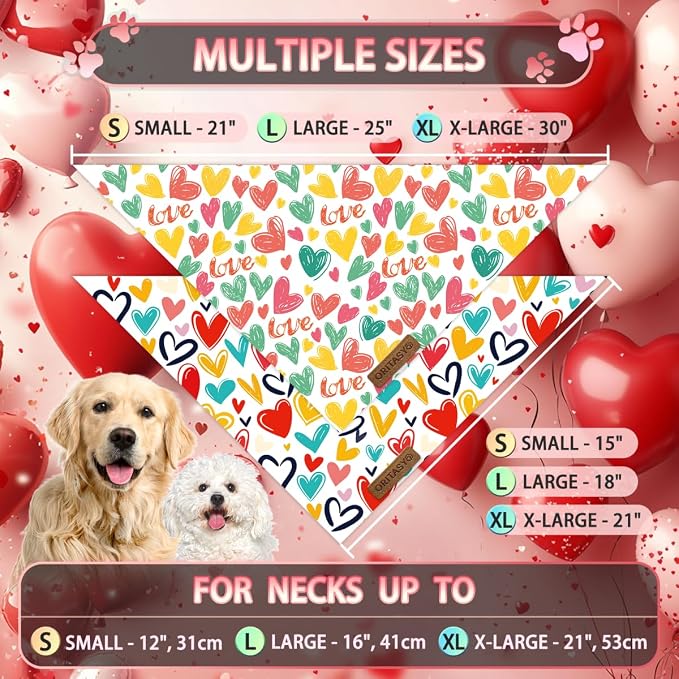 Valentines Day Dog Bandanas, 2-Pack Triangle Reversible Valentine Pet Scarves, Premium Fabric, Bandana for All Boys Girls Dogs (XL, Style 3)