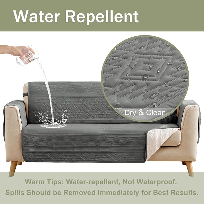Soft Boho Quilted Couch Cover with Pockets for Extra-Large Sofa, Anti-Slip Boho Sofa Covers Washable for 3 Cushion Pet Friendly, Oversized Sofa Cover Water-Repellent (X-Large Sofa 78", Gray)