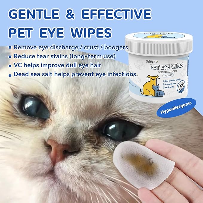 Opdent 150Pcs Eyes Wipes for Dogs - Tear Stain Remover for Dogs - Dog Eye Cleaner, Eye Debris, Discharge, Mucus Secretions - Eye Wipes for Dogs & cat Eye Wipes (3.2 Extra Large)