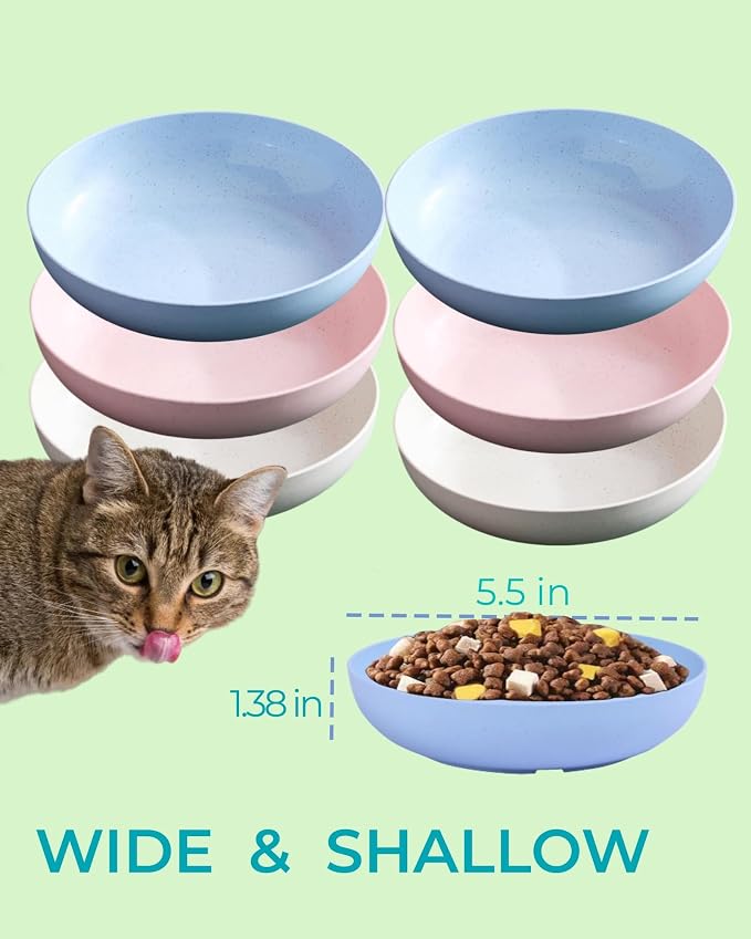12-Pack Cat Food Bowl with Non-Slip Feet, Whisker Fatigue Cat Dishes for Food, Plastic Cats Bowls Set for Multi-Cats Homes, 5.5" Wide Shallow Relief Kitten Bowls BPA-Free, Dishwasher Safe