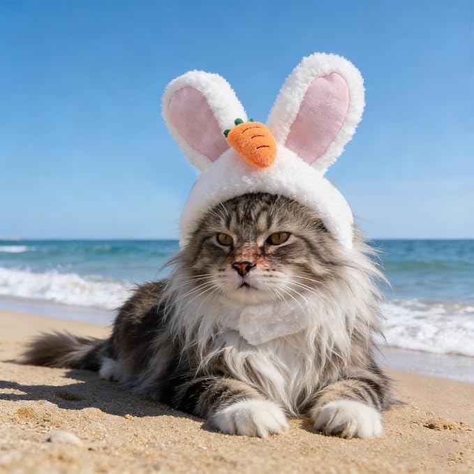 Pet Bunny Rabbit Hat with Ears for Dogs and Puppies White | Polyester Headwear, Lightweight Breathable Fit, Holiday Celebrations and Halloween Costume Accessory