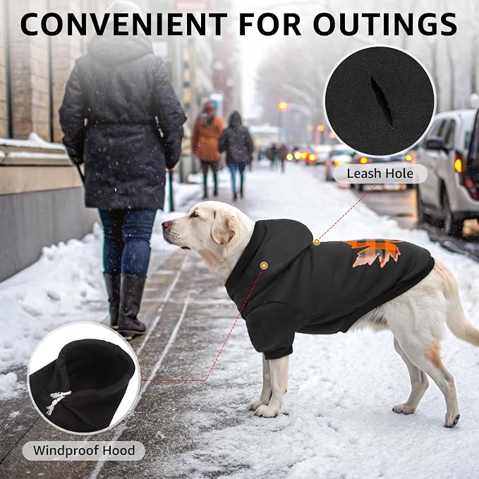 SCENEREAL Thanksgiving Dog Hoodie with Leash Hole Male Female - Warm & Soft Fleece Pet Sweater Clothes Sweatshirt with Leaf Pattern, Cold Weather Coat for Small Medium Large Dogs Puppies, M