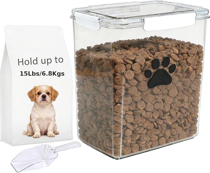 15lb Dog Food Container with Lid, Airtight Pet Food Treat Storage Bin for Dog Cat, Plastic Dogs Kibble Container for Kitchen Counter-Keep Food Fresh Crispy-BPA free