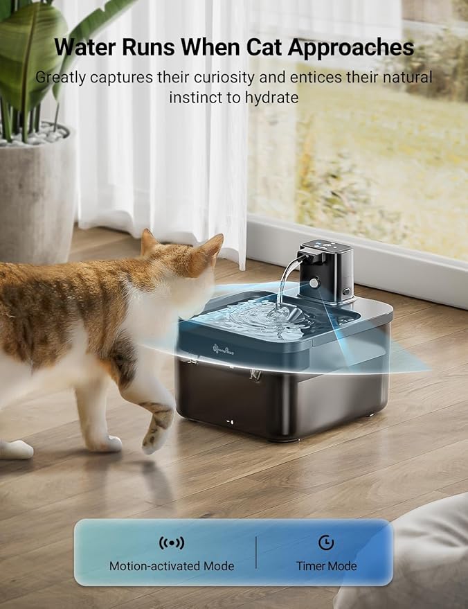 DownyPaws Cat Water Fountain Cordless, 84oz/2.5L Fursink Wireless Pet Water Fountains for Cats Indoor, Battery Operated Cat Drinking Fountain with Motion Sensor, BPA-Free, Black with 6 Filters